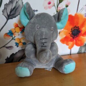 Little mimos baby plush elephant toy soft washable stuffed animal gray turquoise